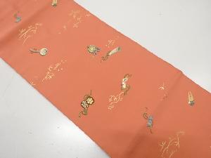 古楽器模様織り出し　名古屋帯